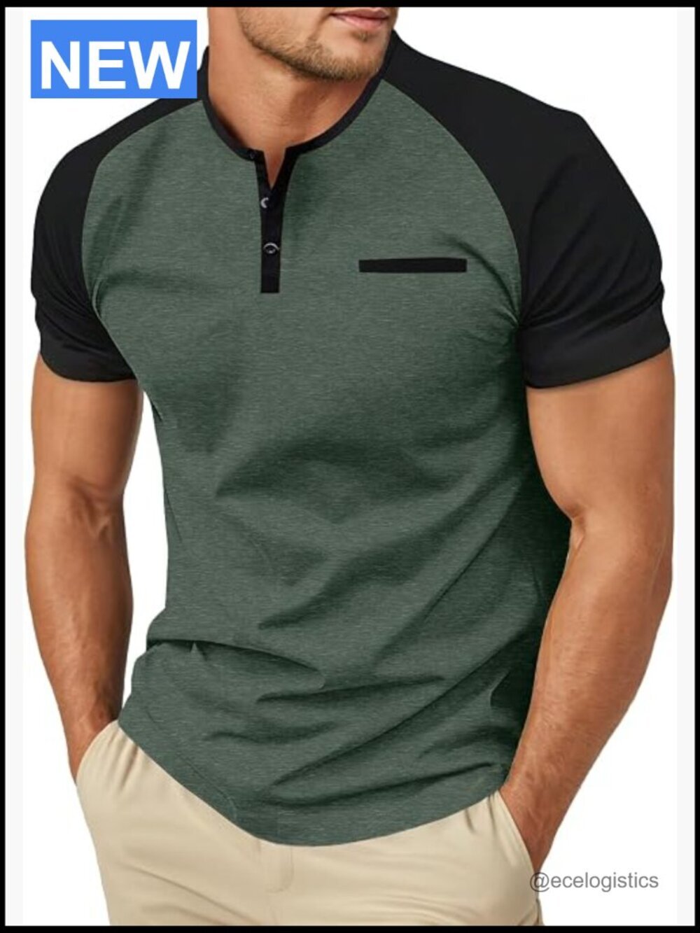 Men's Cotton Henley Short Sleeve Tee with Pocket